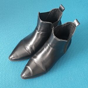 Black Pointed Leather Chelsea Booties - Women's Ankle Boots